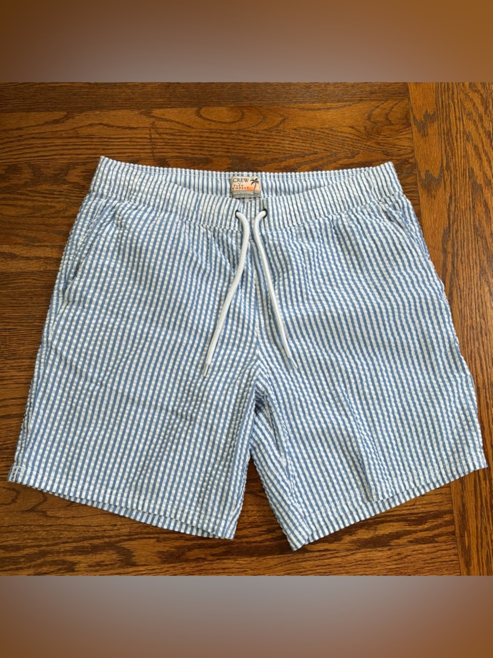 J. Crew Factory Mesh Lined Seersucker Swim Trunks - Large - 7” inseam